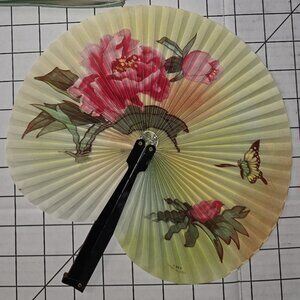 Chinese Paper Folding Hand Fan W/Metal Handle, Vintage Mid-Century, 4 of 25